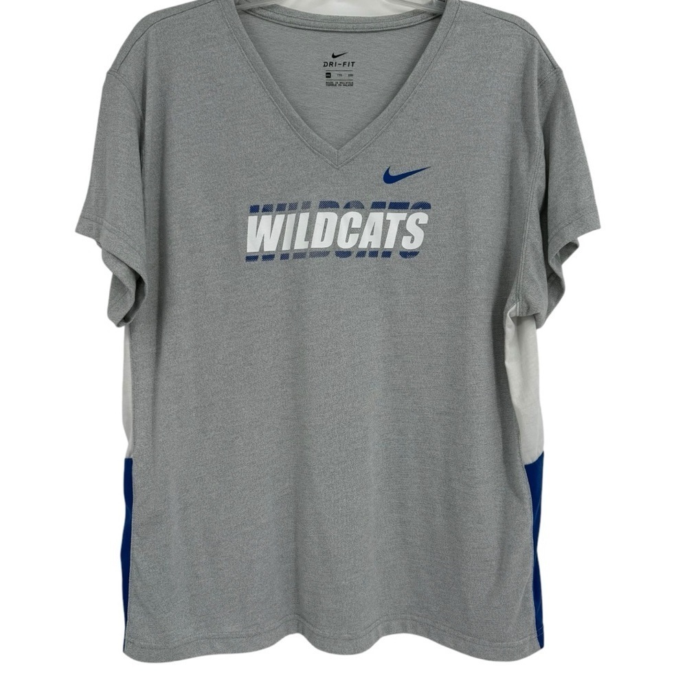 Wildcats Nike Top Womens Size 2X Gray Blue V-Neck Short Sleeve T Shirt Dri fit